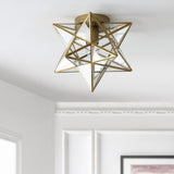 Stella 12" Moravian Star Metal/Clear Glass LED Flush Mount - JONATHAN Y