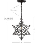 Stellaa 12" Moravian Star Metal/Clear Glass LED Pendant - JONATHAN Y