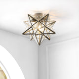 Stella 12" Moravian Star Metal/Clear Glass LED Flush Mount - JONATHAN Y