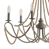Rustica 27" Adjustable Greige Metal/Wood Bead LED Chandelier - JONATHAN Y