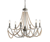 Rustica 27" Adjustable Greige Metal/Wood Bead LED Chandelier - JONATHAN Y