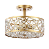 Leila 13.25" Iron/Crystal Modern Glam LED Flush Mount - JONATHAN Y