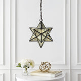 Stellaa 12" Moravian Star Metal/Clear Glass LED Pendant - JONATHAN Y