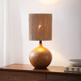 Abram 22.75" Rustic Bohemian Resin/Metal Round Table Lamp with Paper Rope Shade