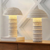 Cremini 17.5" Modern Minimalist Plaster-Look Ribbed Mushroom Resin Cylinder LED Table Lamp