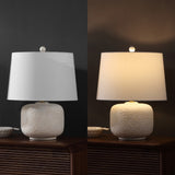 Qualm 20" Coastal Farmhouse Textured Resin/Metal Rounded Barrel LED Table Lamp