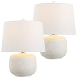 Qualm 20" Coastal Farmhouse Textured Resin/Metal Rounded Barrel LED Table Lamp