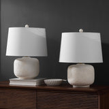 Qualm 20" Coastal Farmhouse Textured Resin/Metal Rounded Barrel LED Table Lamp
