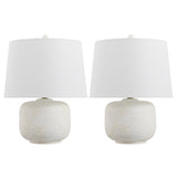 Qualm 20" Coastal Farmhouse Textured Resin/Metal Rounded Barrel LED Table Lamp