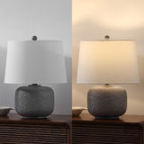 Qualm 20" Coastal Farmhouse Textured Resin/Metal Rounded Barrel LED Table Lamp