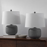 Qualm 20" Coastal Farmhouse Textured Resin/Metal Rounded Barrel LED Table Lamp