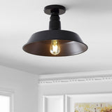 Camila 14" Classic Industrial Indoor/Outdoor Iron LED Semi Flush Mount - JONATHAN Y