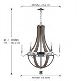 Georgia 30" Wood/Metal Adjustable LED Chandelier Antique Grey/Chrome / 30" – DIM