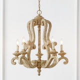 Oria 27" Adjustable Wood/Iron Rustic Scrolled LED Chandelier - JONATHAN Y