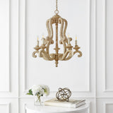 Oria 27" Adjustable Wood/Iron Rustic Scrolled LED Chandelier - JONATHAN Y