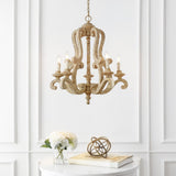 Oria 27" Adjustable Wood/Iron Rustic Scrolled LED Chandelier - JONATHAN Y