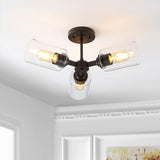 Jaymes 20" Farmhouse Industrial Iron Cylinder LED Semi Flush Mount - JONATHAN Y