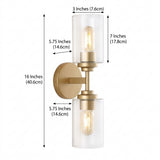 Cera Farmhouse Industrial Iron Cylinder LED Sconce Brass Gold/Clear / 2 Sockets – DIM