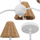 Grady Coastal Farmhouse Adjustable Swooping Arm Metal with Hand-Woven Rattan Shades LED Chandelier