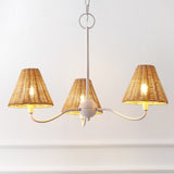 Grady Coastal Farmhouse Adjustable Swooping Arm Metal with Hand-Woven Rattan Shades LED Chandelier