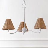 Grady Coastal Farmhouse Adjustable Swooping Arm Metal with Hand-Woven Rattan Shades LED Chandelier