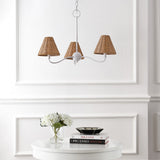 Grady Coastal Farmhouse Adjustable Swooping Arm Metal with Hand-Woven Rattan Shades LED Chandelier