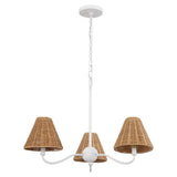 Grady Coastal Farmhouse Adjustable Swooping Arm Metal with Hand-Woven Rattan Shades LED Chandelier