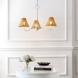 Grady Coastal Farmhouse Adjustable Swooping Arm Metal with Hand-Woven Rattan Shades LED Chandelier