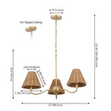 Grady Coastal Farmhouse Adjustable Swooping Arm Metal with Hand-Woven Rattan Shades LED Chandelier