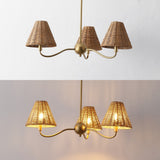 Grady Coastal Farmhouse Adjustable Swooping Arm Metal with Hand-Woven Rattan Shades LED Chandelier