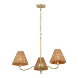Grady Coastal Farmhouse Adjustable Swooping Arm Metal with Hand-Woven Rattan Shades LED Chandelier