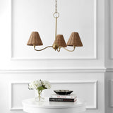 Grady Coastal Farmhouse Adjustable Swooping Arm Metal with Hand-Woven Rattan Shades LED Chandelier