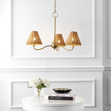 Grady Coastal Farmhouse Adjustable Swooping Arm Metal with Hand-Woven Rattan Shades LED Chandelier
