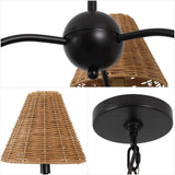 Grady Coastal Farmhouse Adjustable Swooping Arm Metal with Hand-Woven Rattan Shades LED Chandelier