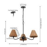 Grady Coastal Farmhouse Adjustable Swooping Arm Metal with Hand-Woven Rattan Shades LED Chandelier