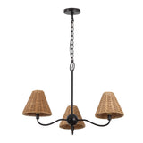 Grady Coastal Farmhouse Adjustable Swooping Arm Metal with Hand-Woven Rattan Shades LED Chandelier