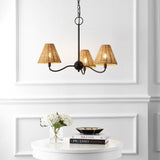 Grady Coastal Farmhouse Adjustable Swooping Arm Metal with Hand-Woven Rattan Shades LED Chandelier