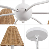 Grady Coastal Farmhouse Adjustable Swooping Arm Metal with Hand-Woven Rattan Shades LED Chandelier