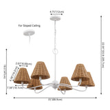 Grady Coastal Farmhouse Adjustable Swooping Arm Metal with Hand-Woven Rattan Shades LED Chandelier