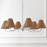 Grady Coastal Farmhouse Adjustable Swooping Arm Metal with Hand-Woven Rattan Shades LED Chandelier