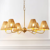 Grady Coastal Farmhouse Adjustable Swooping Arm Metal with Hand-Woven Rattan Shades LED Chandelier