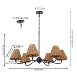Grady Coastal Farmhouse Adjustable Swooping Arm Metal with Hand-Woven Rattan Shades LED Chandelier