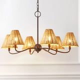 Grady Coastal Farmhouse Adjustable Swooping Arm Metal with Hand-Woven Rattan Shades LED Chandelier