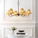Grady Coastal Farmhouse Adjustable Swooping Arm Metal with Hand-Woven Rattan Shades LED Chandelier
