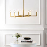 Darcy Grand Modern Industrial Adjustable Geometric Architectural Square-Arm Candle-Style Metal LED Chandelier