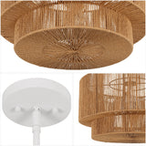 Elliott Coastal Bohemian Adjustable Metal Hand-Woven Rattan-Look Paper Rope 2-Tier Drum LED Chandelier