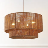 Elliott Coastal Bohemian Adjustable Metal Hand-Woven Rattan-Look Paper Rope 2-Tier Drum LED Chandelier