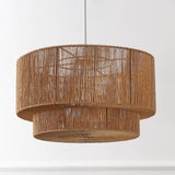Elliott Coastal Bohemian Adjustable Metal Hand-Woven Rattan-Look Paper Rope 2-Tier Drum LED Chandelier