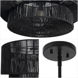 Elliott Coastal Bohemian Adjustable Metal Hand-Woven Rattan-Look Paper Rope 2-Tier Drum LED Chandelier