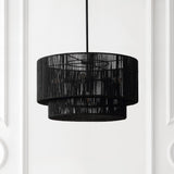 Elliott Coastal Bohemian Adjustable Metal Hand-Woven Rattan-Look Paper Rope 2-Tier Drum LED Chandelier